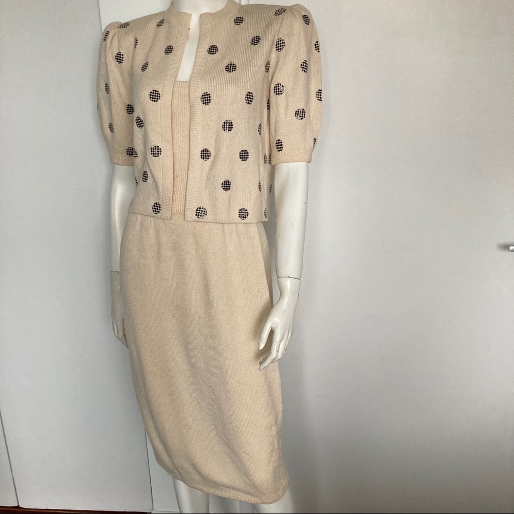 Vintage St John 2 piece Dress Jacket Santana Knit Cream black size 4